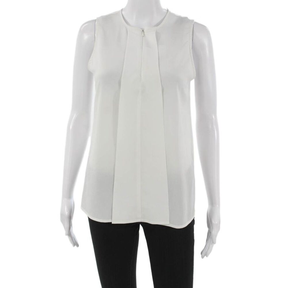 Ruby And Jenna Womens Sleeveless White Polyester Round Neck Blouse Size S